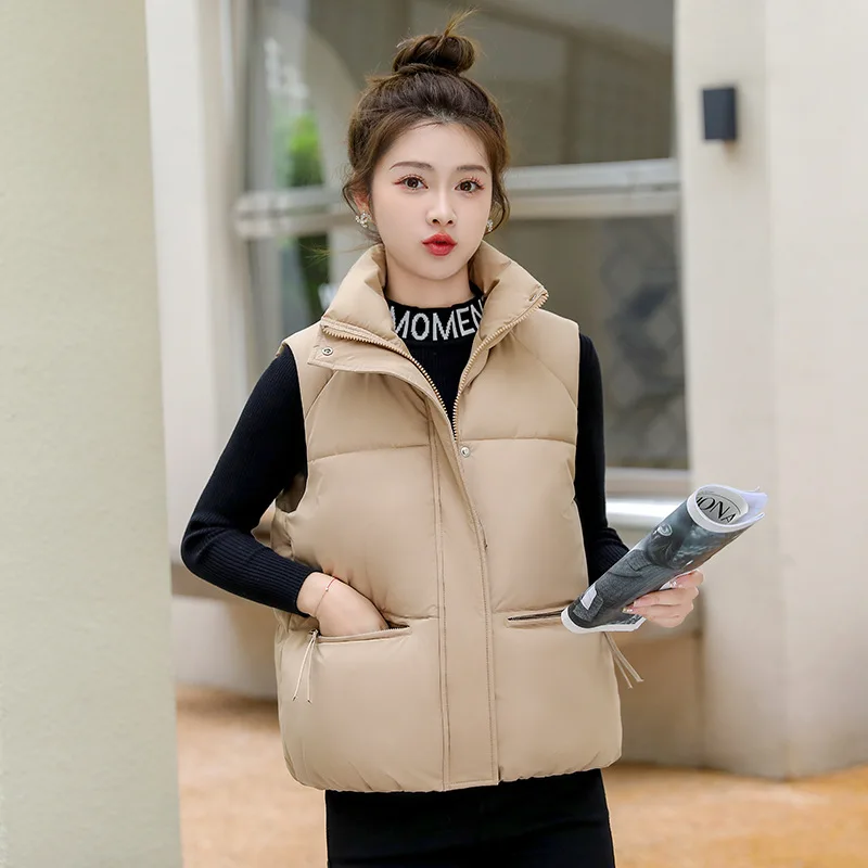 

Short Down Cotton Vest Coat Women's 2023 New Standing Collar Sleeveless Jacket Waistcoat Female