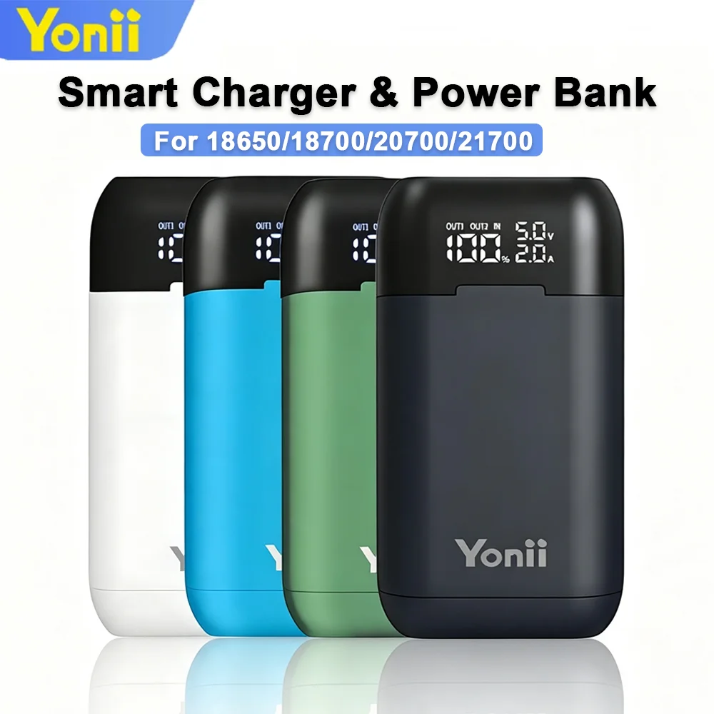Yonii 18650 Battery Charger Portable Power Bank&Smart Charger For 21700 18650 18700 20700 Lin-ion Batteries Fast Charge Charger