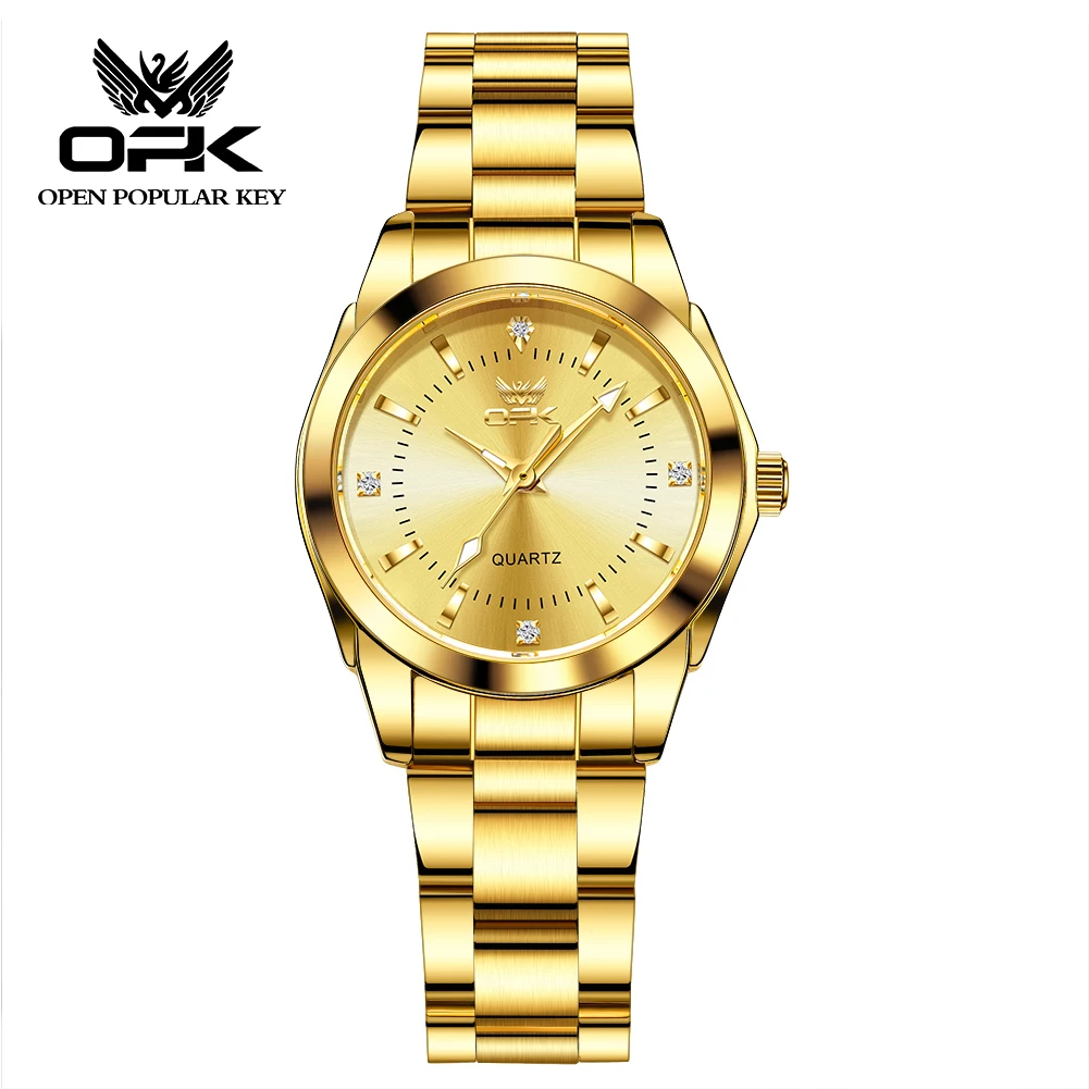 OPK Women\'s Quartz Watch Waterproof Luminous Gold Diamond Wrist watch Fashionable and Elegant Stainless Steel Women\'s Watch