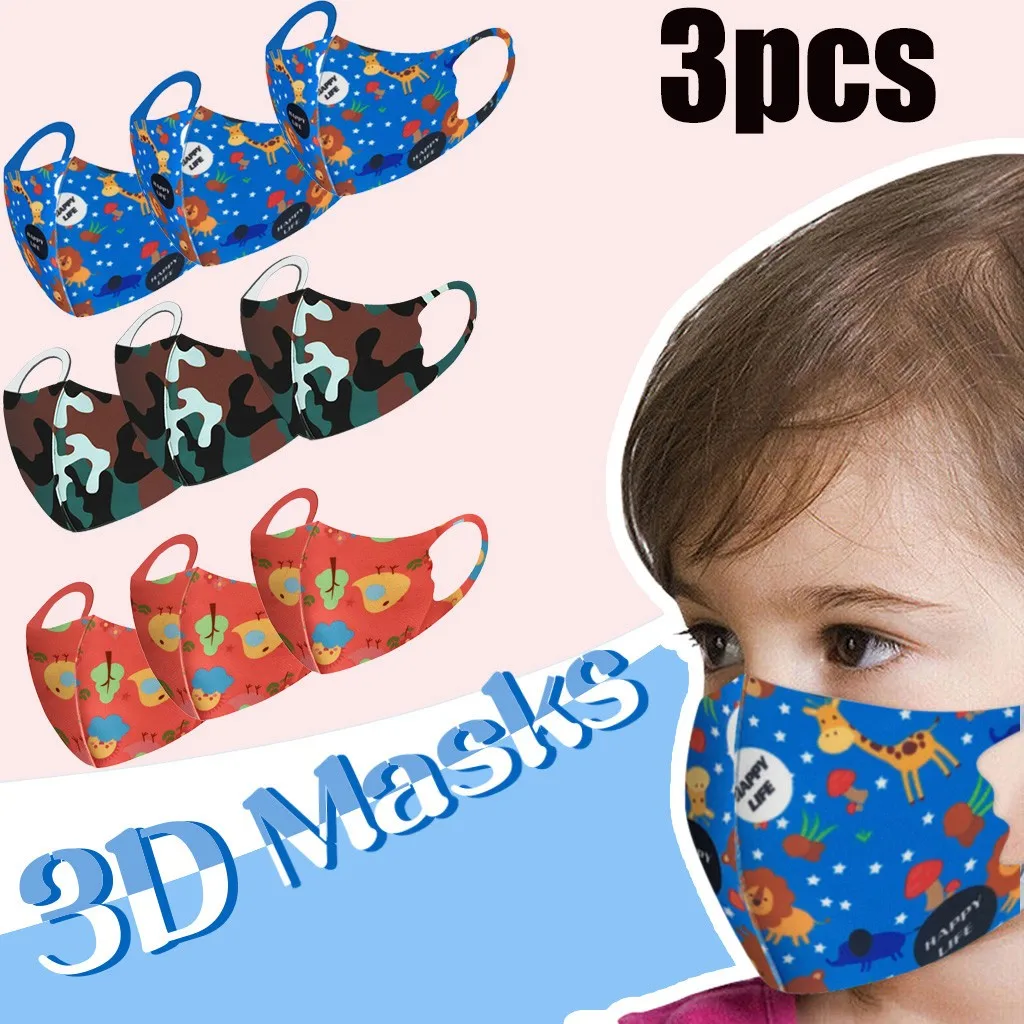 3PCs Kids Boys Girl Cotton Washable  Filter Cartoon Mask Outdoor Dust-Proof Face Protective Mask Washable  Reusable Mask