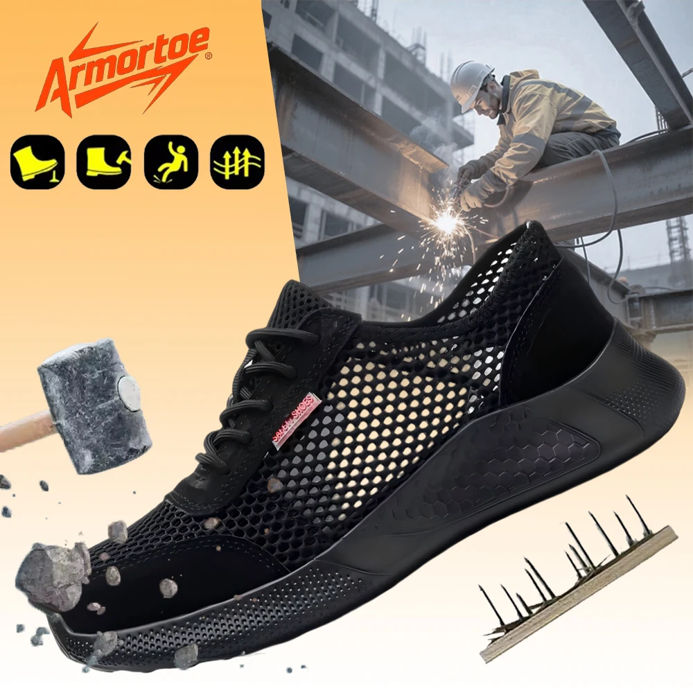 

ArmorToe Summer Models Large Hole Breathable Safety Shoes Steel Head Anti-smash Anti-stabbing Breathable Work Shoes #Armor2676