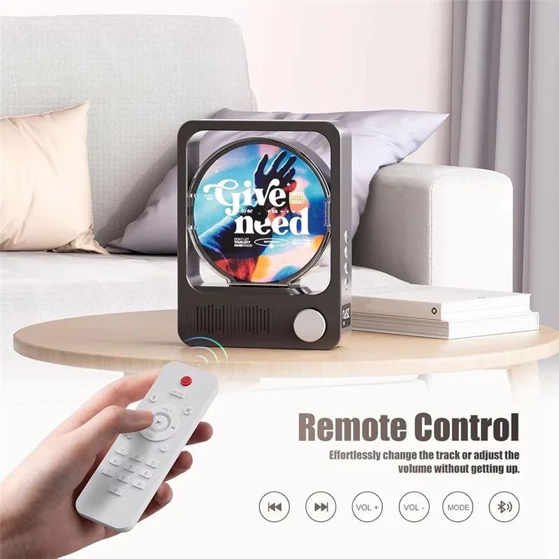 FFYY-Tragbarer Bluetooth-CD-Player mit Fernbedienung und LED-Anzeige, Hifi-Stereo-Sound für Zuhause