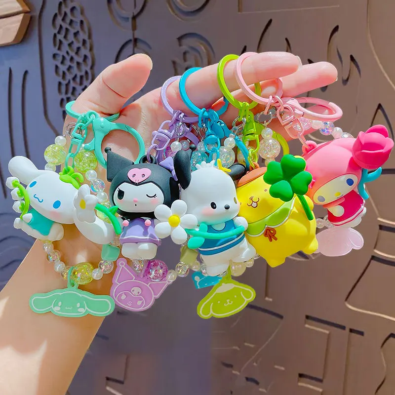 Sanrio Animale Del Fumetto Kuromi Pompon Purin Cinnamoroll Melody Pachacoo Ciondolo Portachiavi Portachiavi Action Figure Modello Giocattolo Regali-image