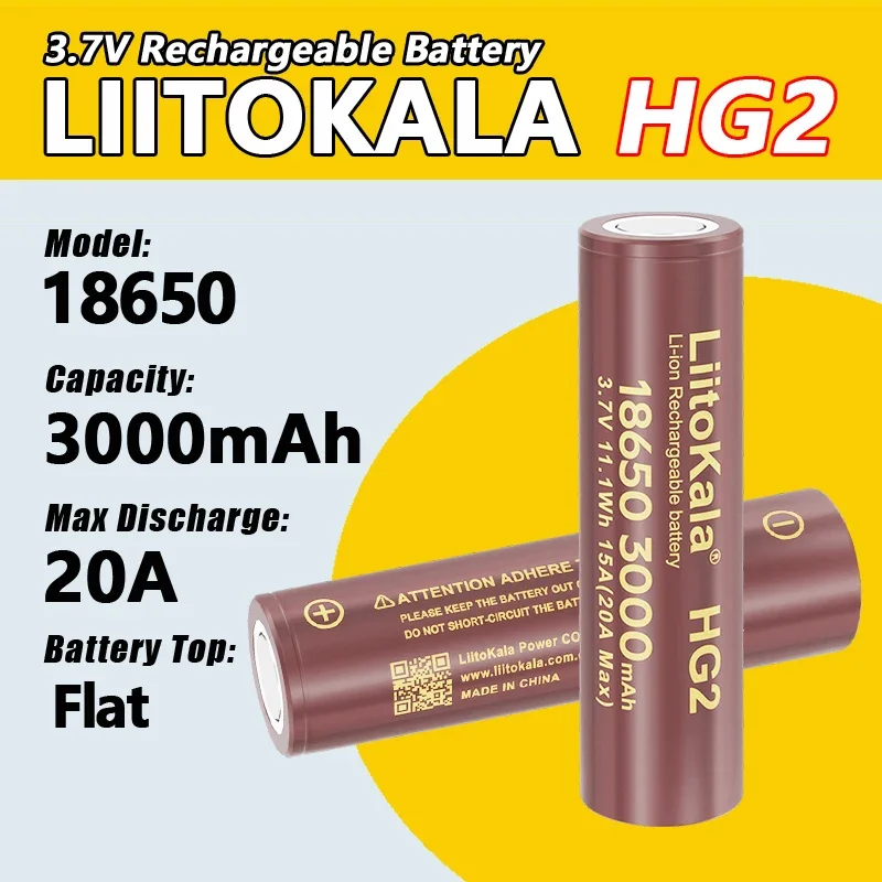1-30 sztuk LiitoKala HG2 18650 3000mah wyładowanie dużej mocy akumulatory moc wysokie wyładowanie, duży prąd 30A — zdjęcie 2
