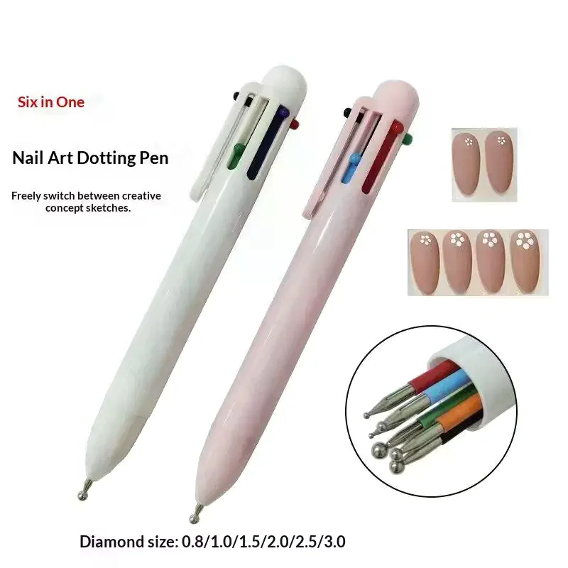 6 In 1 DIY Nail Dotting Tool Nail Art Dotting Pen Painting Drawing Carving Rhinestones Gemstone Crystal Pencil Picking Up Pen