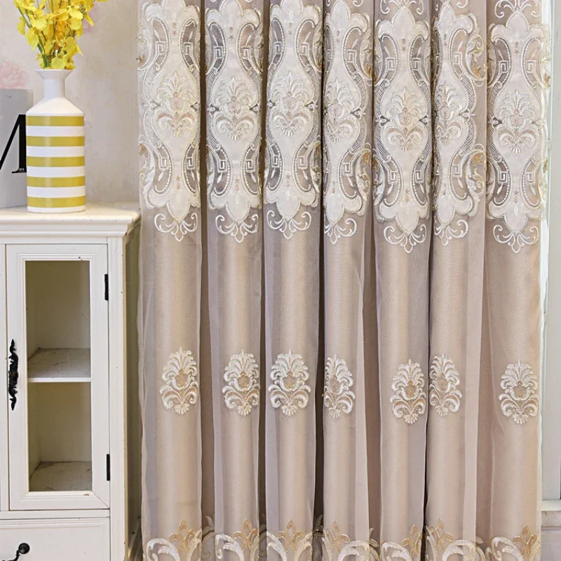 

European Luxury Curtains for Living Dining Room Bedroom Simple High-grade Embossed Embroidery Hotel Villa Balcony Custom Size