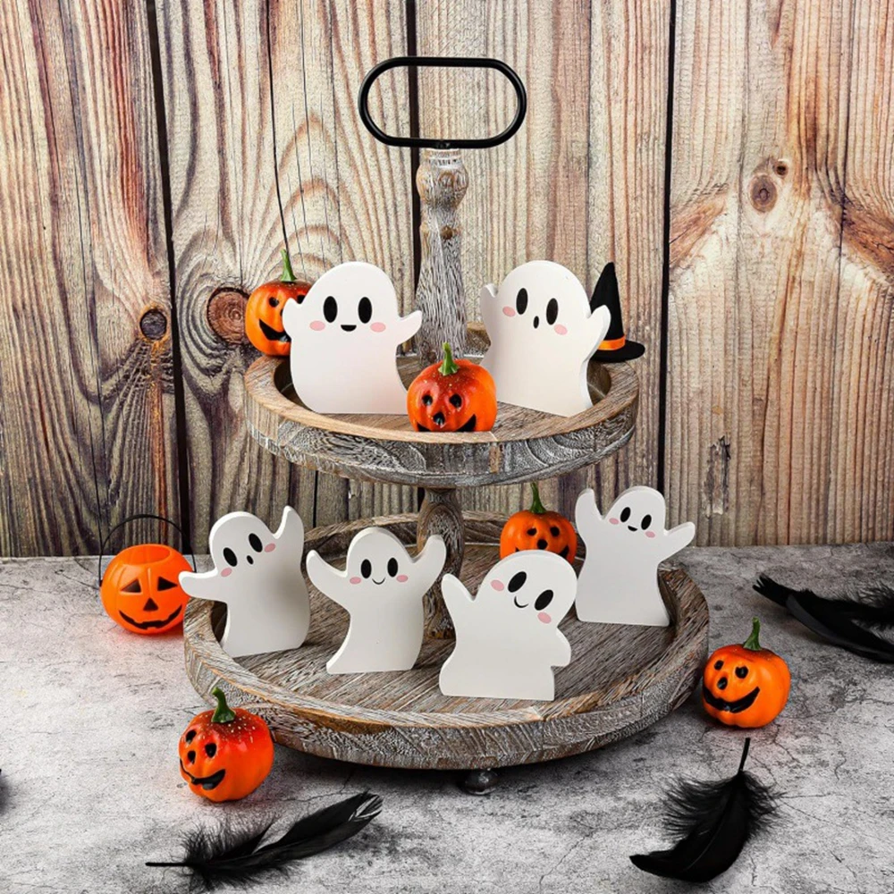 New Wooden Ghost Layered Tray Decor Cute Ghost Tiered Tray Signs Desktop Decoration Creativity Table Ornament Halloween