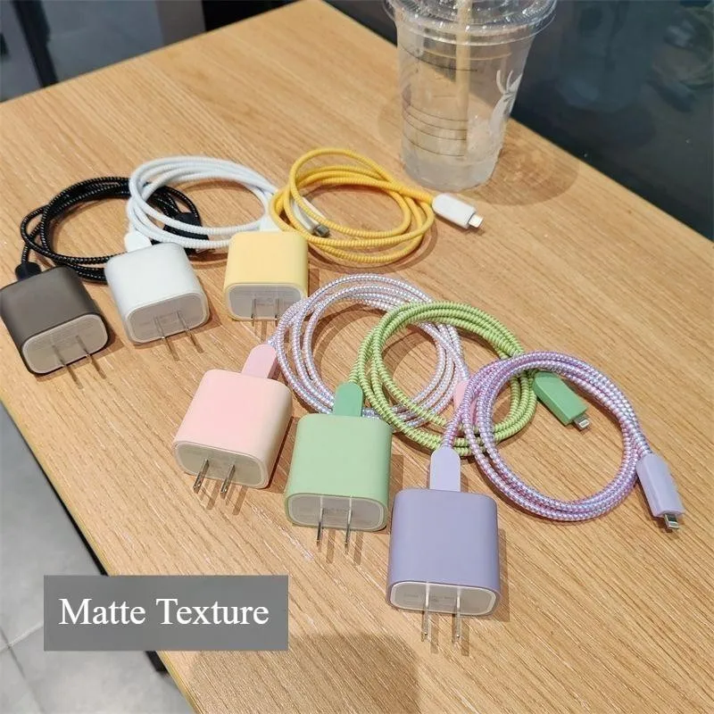 

4 IN 1 Cute Frosted Candy Color Soft Silicone Charger Protective Case for IPhone 18/20W Fast Charge Protector Cable Winder