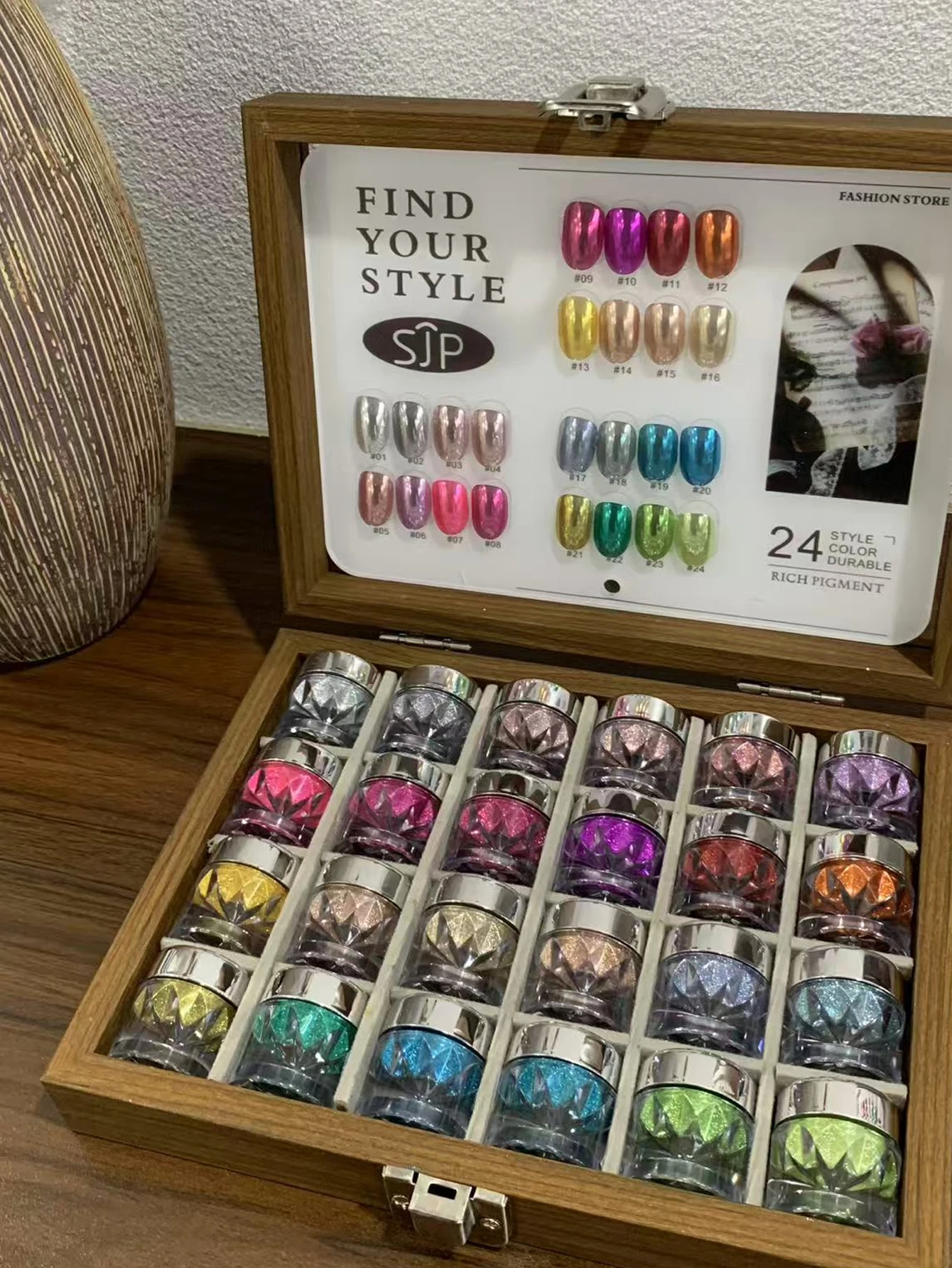 24-Color Dopamine Nail Art Mirror Powder Set with Color Chart and Storage Box, DIY Nail Art with Charm and Artistic Touches