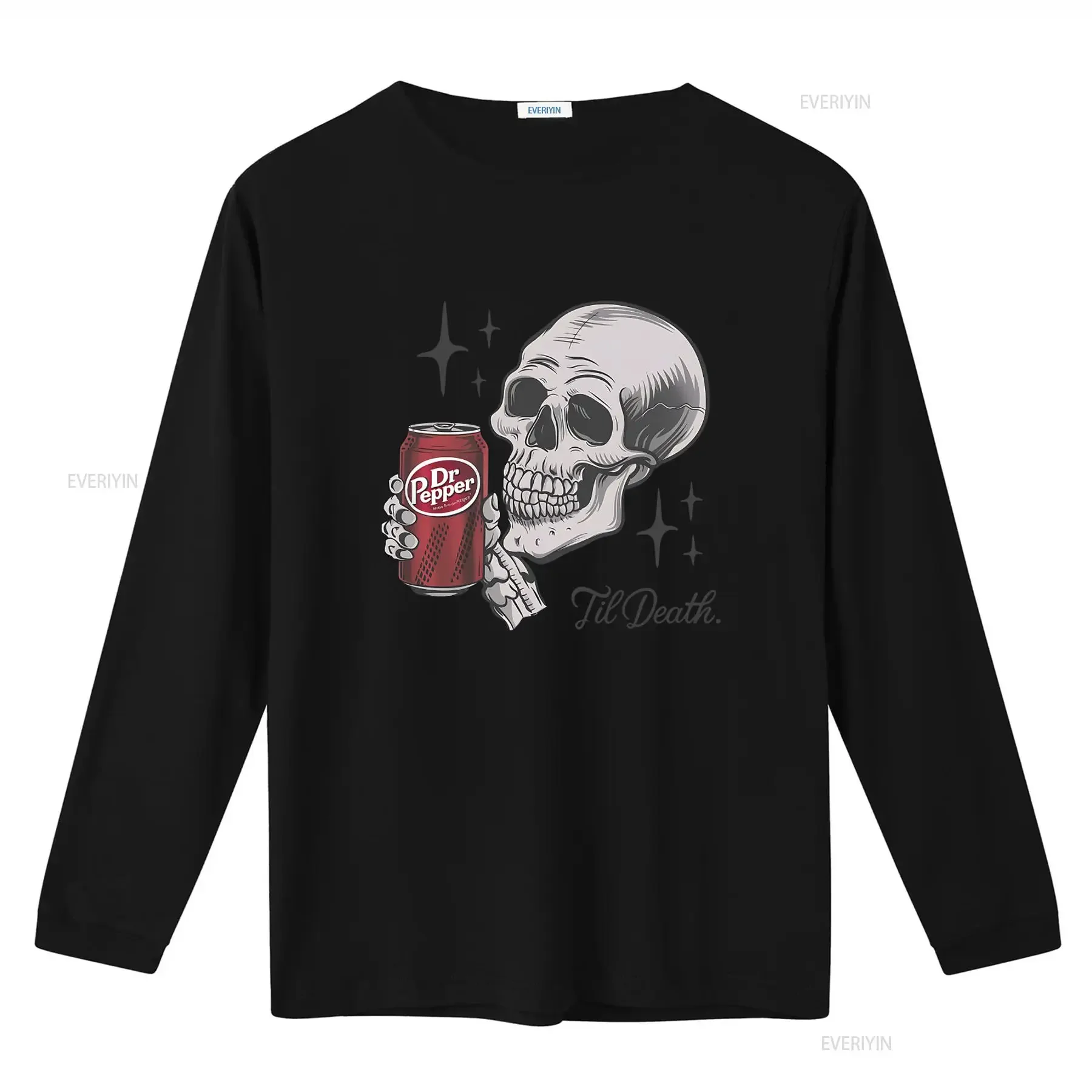 Till Death Dr Pepper T Shirt Skeleton Halloween Design Cute Drinking  vintage Washed fashion Comfortable Stretched Casual