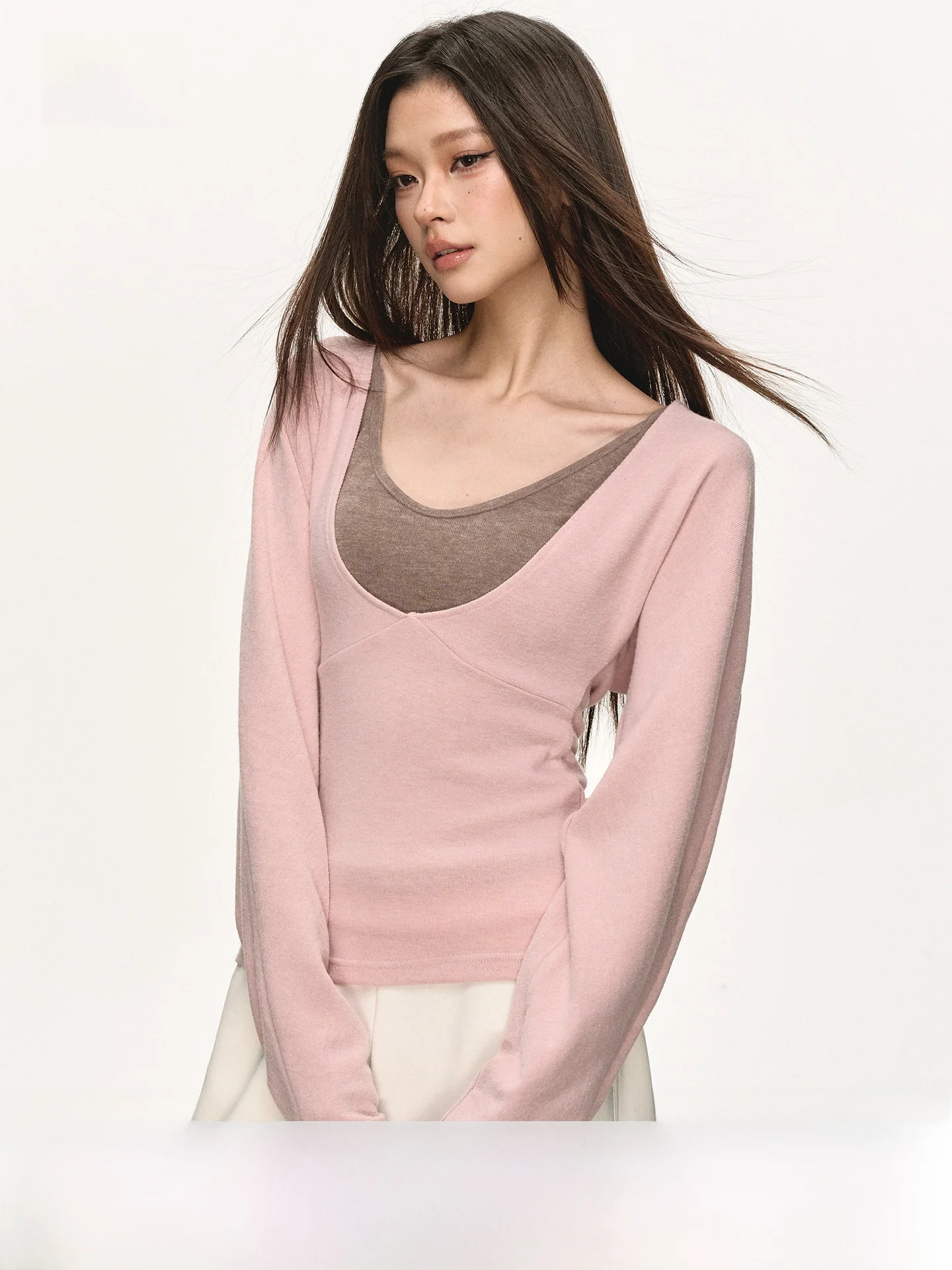 

Slimming Knitwear U-Ne Waist-Cinched Women's Inner Wear Tank Top Set Casual Sle Long Sve V-Ne Other Material 00%