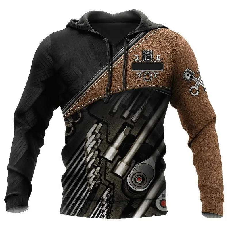 2025 موضة الرجال ريترو ثلاثية الأبعاد مطبوعة تي شيرت رياضي تي شيرت الخريف الملابس ميكانيكي العلوي الشارع هوديي غير رسمي المتضخم هوديي #4