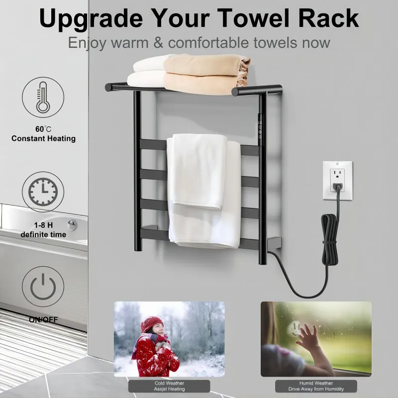 

Bathroom heated towel rack, temperature controlled stainless steel intelligent electric towel rack