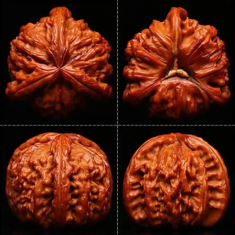 Chinese Style Lucky Fortune Blessing Natural Wild Three Ridges Wenwan Walnut Qilin Texture Hand Massage Exercise Collection Craf