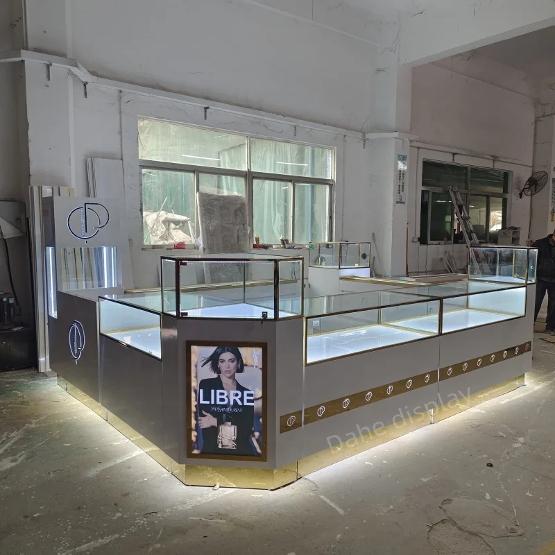 Custom. factory Custom LED Perfume Counter Design Glass Display Luxury Perfume Kiosk for Shopping Counter