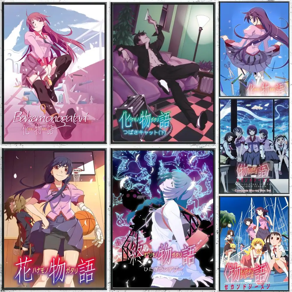 Anime Monogatari Series Poster Self-Adhesive Waterproof Wall Stickers, Coffee Bar Home Wall Decor