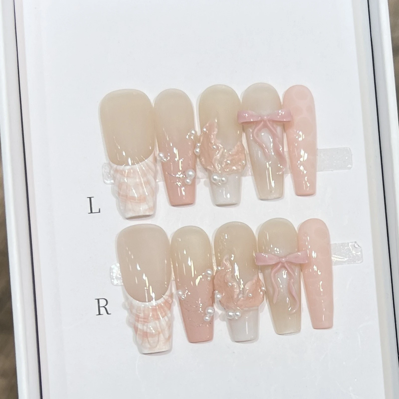 

10 шт., летние пляжные 3D накладные ногти ручной работы, длинные Т-образные накладные ногти с волнистым дизайном для женщин, дизайн ногтей