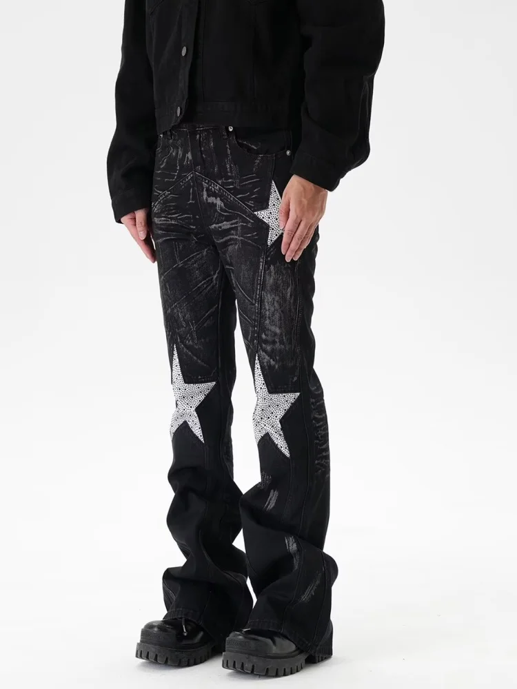 2025 الأمريكية الرجعية Y2K الشارع الشهير ستار التطريز غسلها الأسود جينز ضيق السراويل للرجال الملابس السراويل الطويلة Pantalon Hombre #4