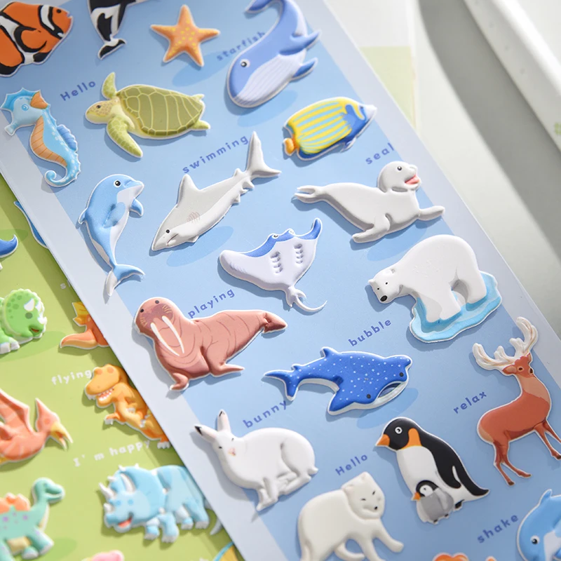 الكورية استيراد NEKONI الكرتون البطريق ديناصور المحيط الحيوانات ملصقات ثلاثية الأبعاد سكرابوكينغ لتقوم بها بنفسك مجلة لطيف القرطاسية المدرسة ملصق