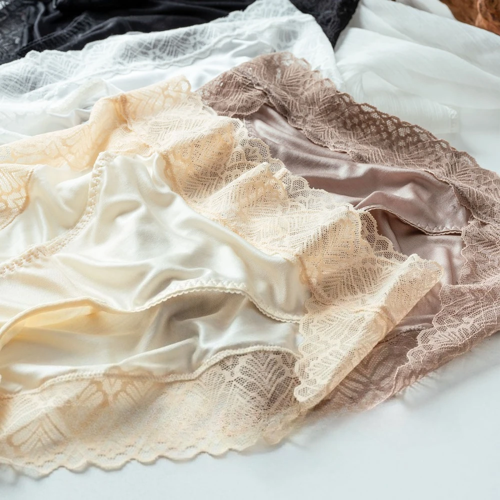 ملابس داخلية نسائية غير رسمية رفيعة متوسطة الارتفاع من حرير التوت الطبيعي دانتيل مثير مريح للتنفس سروال مثلث صديق للبشرة #2