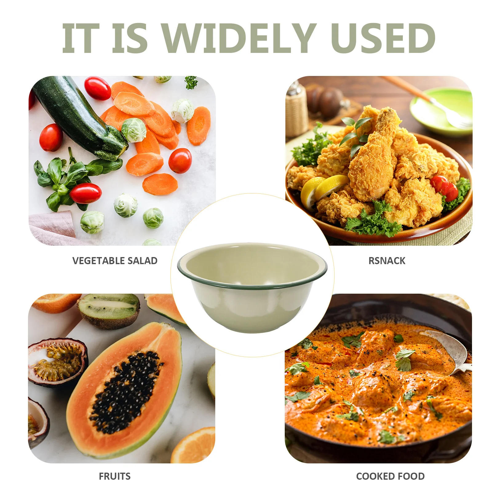 

2pcs Retro Iron Enamel Bowl Green Vintage Food Storage Basin Kitchen Container Home Use Multi Purpose Soup Bowl Tureen