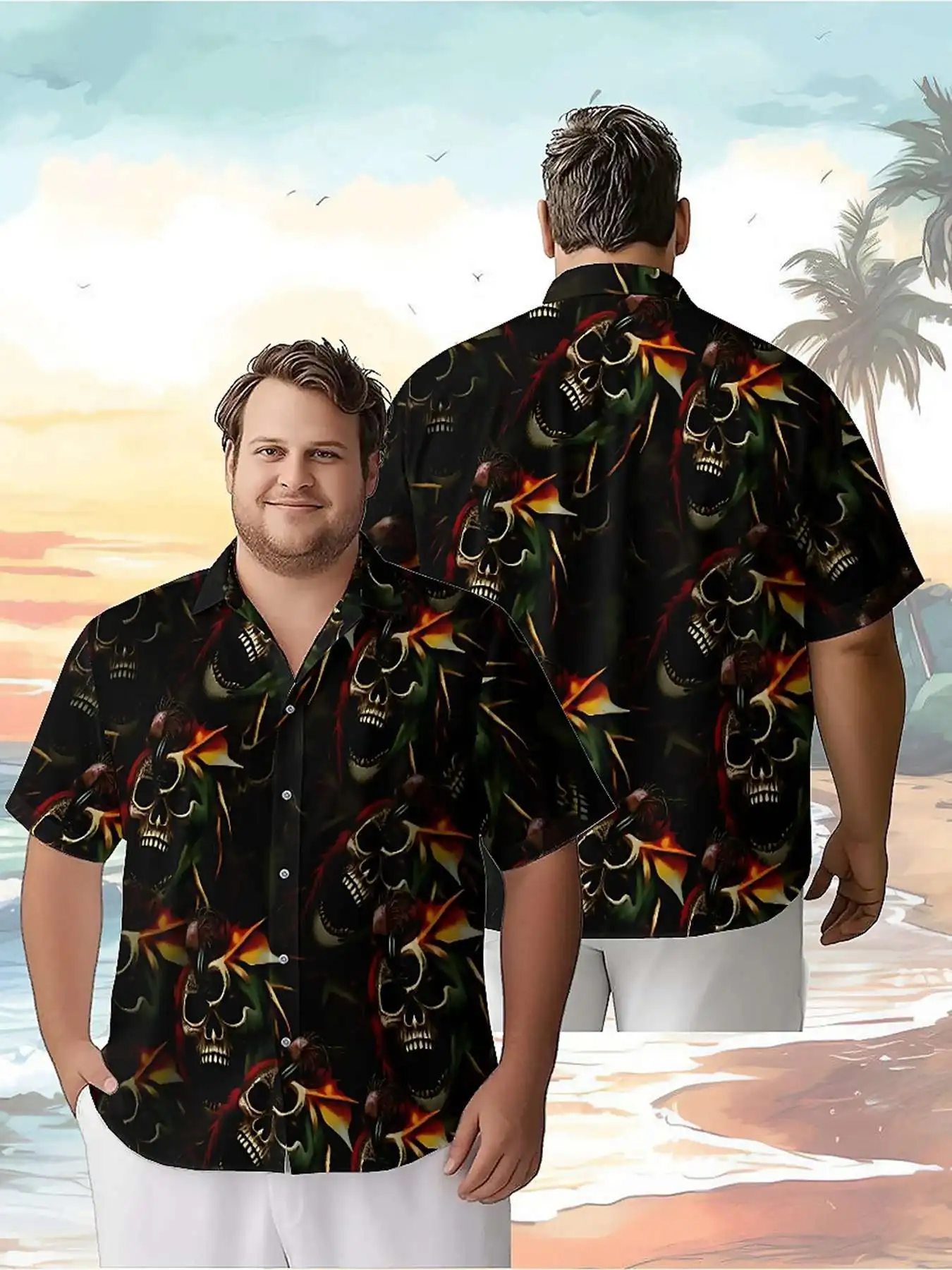 

Men's Plus Size Hawaiian Shirts Skull and Wings Dark Style pattern,New in Summer Fashion Tops,Hip Hop Rock Streetwear