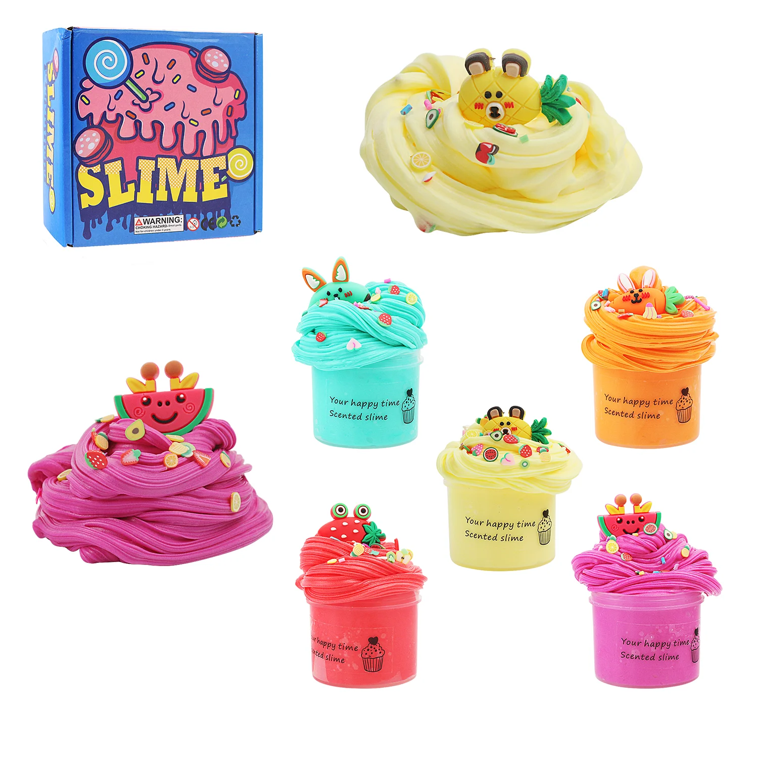 

Set 5pcs/1 set Cotton Mud Slime Colored Clay Pinch&Pinch DIY 350ml Bubble Gum Yellow Oil Mud