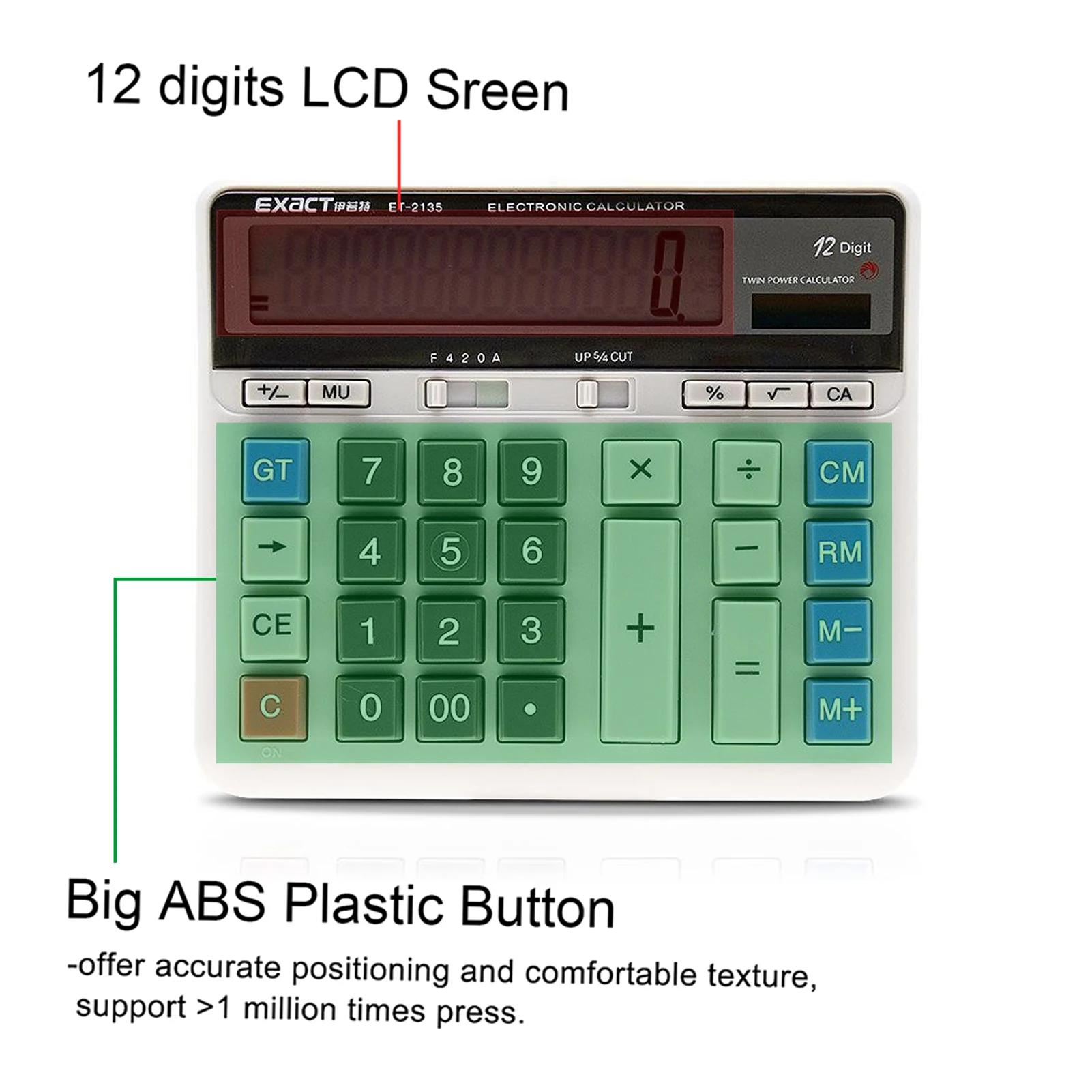 Large Computer Electronic Calculator Counter Solar & Battery Power 12 Digit Display Multi-functional Big Button  for Office