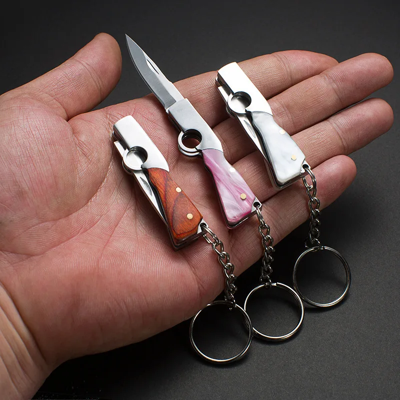 Mini herramienta EDC portátil de acero inoxidable para exteriores, mango de madera, llavero, colgante, para abrir paquetes y uso diario