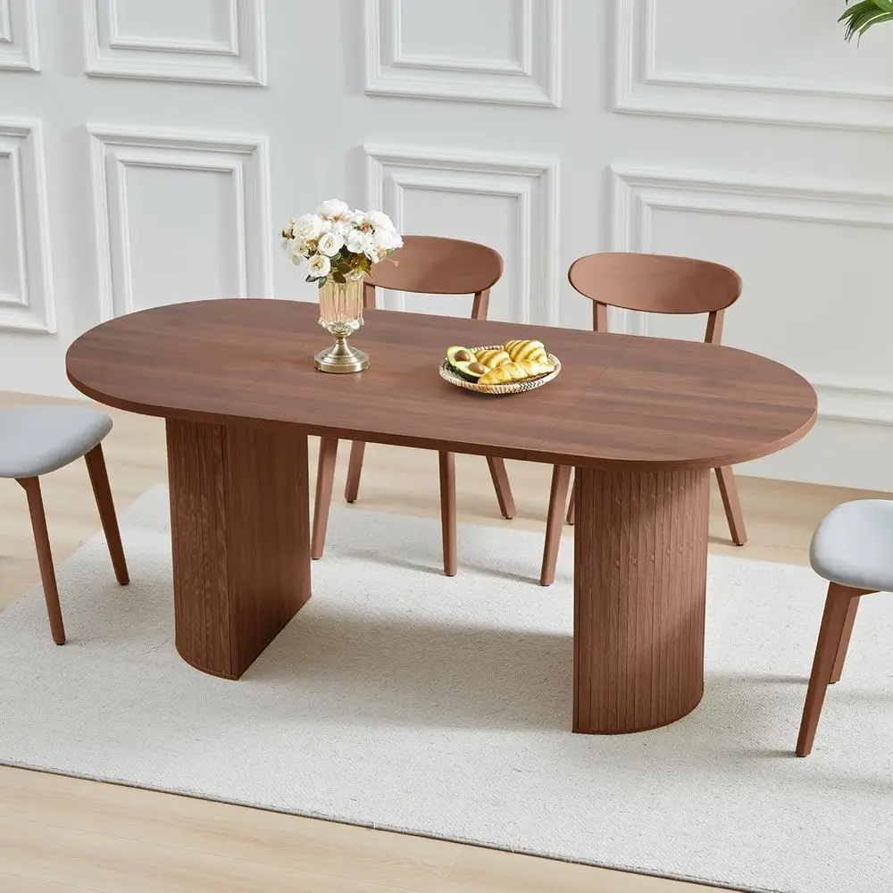 

Oval Walnut Dining Table for 4-6, Semi-Cylindrical Legs, Suitable for Kitchen and Living Room