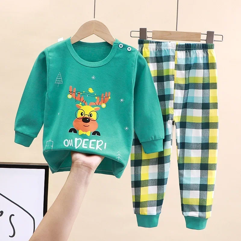 Crianças recém-nascidos meninos meninas conjuntos de pijama dos desenhos animados casual manga longa bonito camisetas com calças da criança do bebê roupas de dormir outono