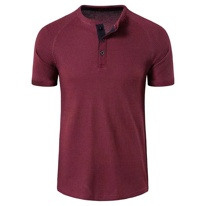 T-shirt Polo Summer Men\'s Short-sleeved T-shirt Europe And The United States Plus Size Men\'s Summer Waffle Top Henry T-shirt