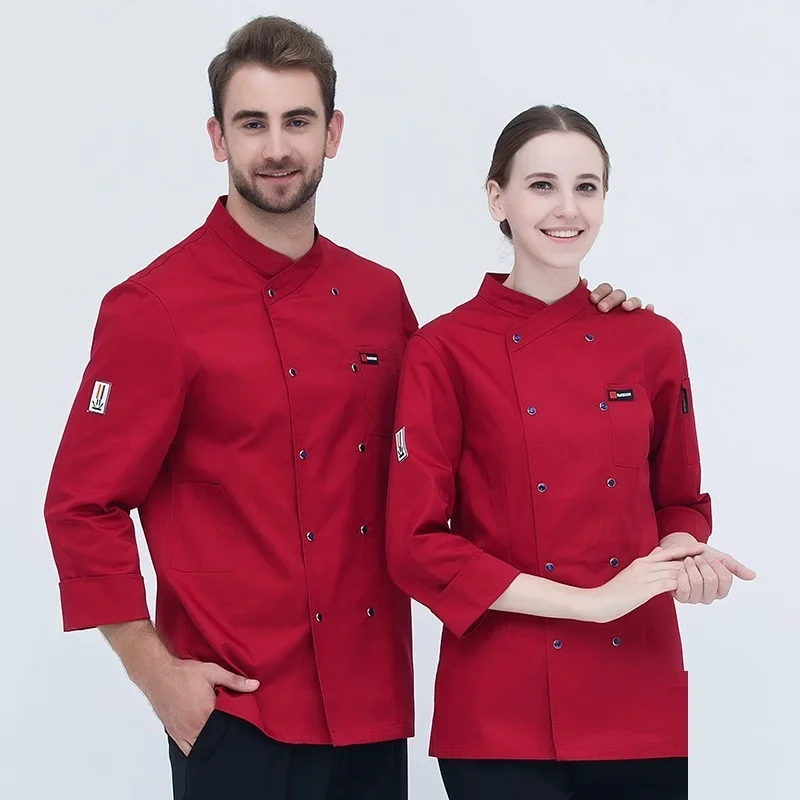 Chef Jacket Long Sleeves Restaurant Uniform Chef Jacket Coat Kitchen Work Wear Catering Cook Bakery Uniform Pocket Clothes AS367