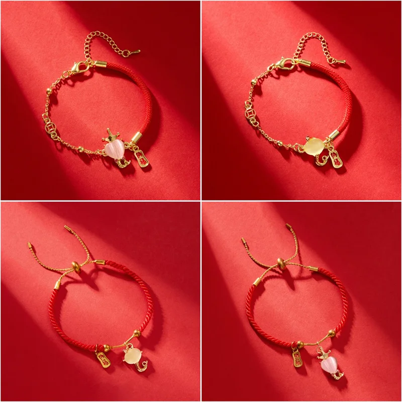 Chinese Style Lucky Zodiac Snake Bracelet Women Simple Red Rope Braided Good Luck Wealth Prayer Bracelets Handmade Jewelry Gifts