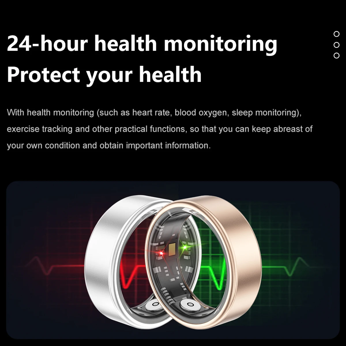 Smart Ring with Health Tracking, Long Battery Life, Real-Time Heart Rate and Blood Oxygen Monitoring, Daily Activity Tracking, S