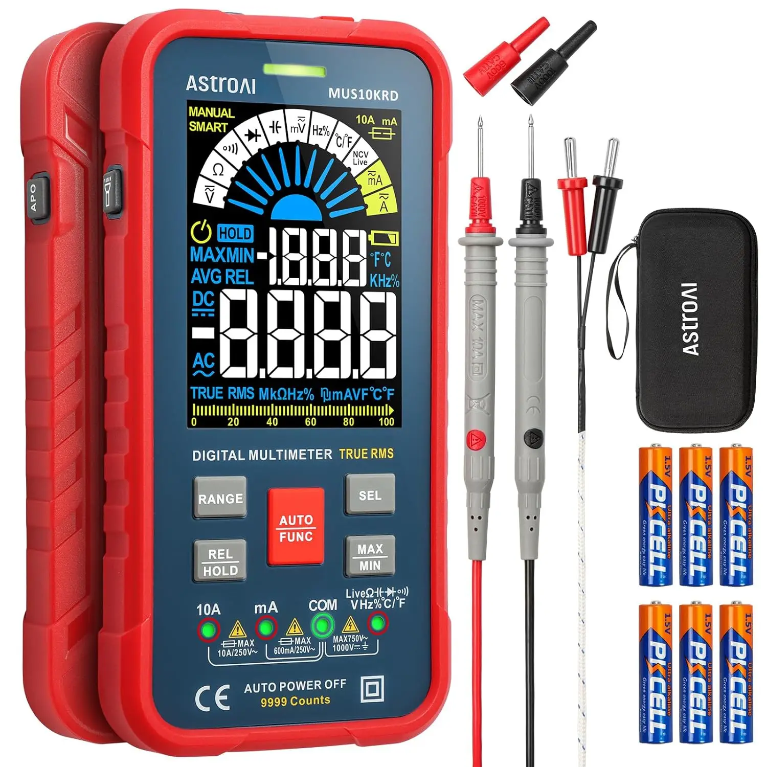

Digital Multimeter 10000 Counts TRMS Auto-Ranging with Color LCD, Measures Voltage, Current, Resistance, Continuity, Capacitance