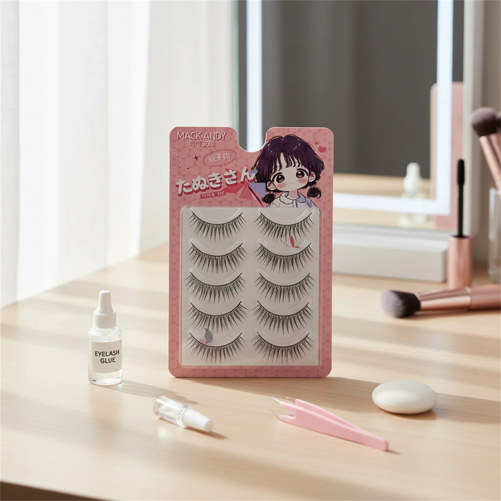 Cílios postiços estilo coreano, tiras completas, cílios diários, faixa de plástico preta para volume natural e maquiagem de curvatura