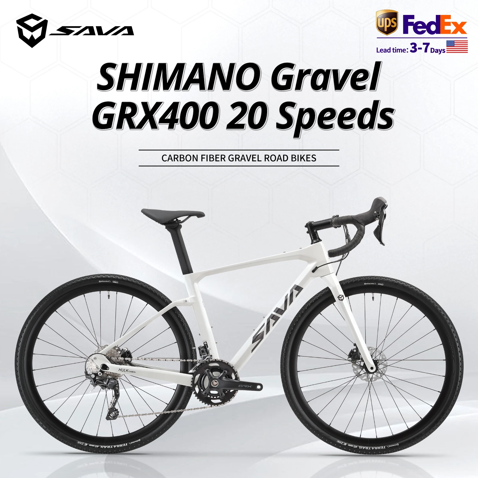 SAVA-Vélo de route en fibre de carbone pour adulte, vélo de course de gravier avec composants Shimano GRX, 20 vitesses, entrepôt américain