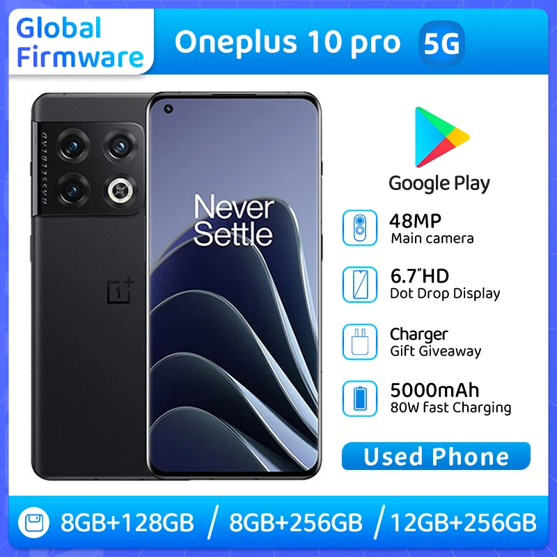 OnePlus 10 Pro 5G, разблокированный смартфон, 6.7 дюймов, 8/12 ГБ ОЗУ, 128/256 ГБ ПЗУ, аккумулятор 5000 мАч, Dual SIM, Android, б/у телефон