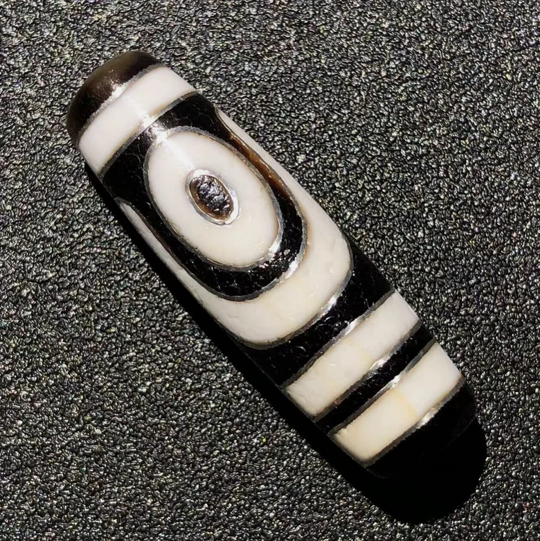 Magic Tibetan Old Agate silver Inlaid 2Eye totem dZi Bead11.5*37.5mmN004