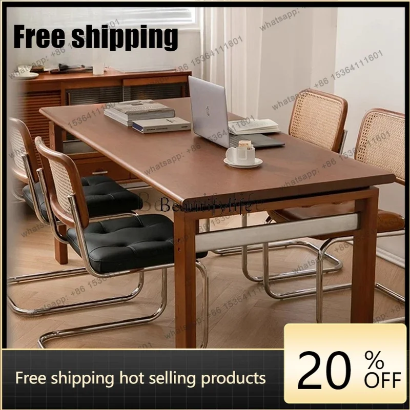HJ Nordic solid wood table retro home long dining table small apartment