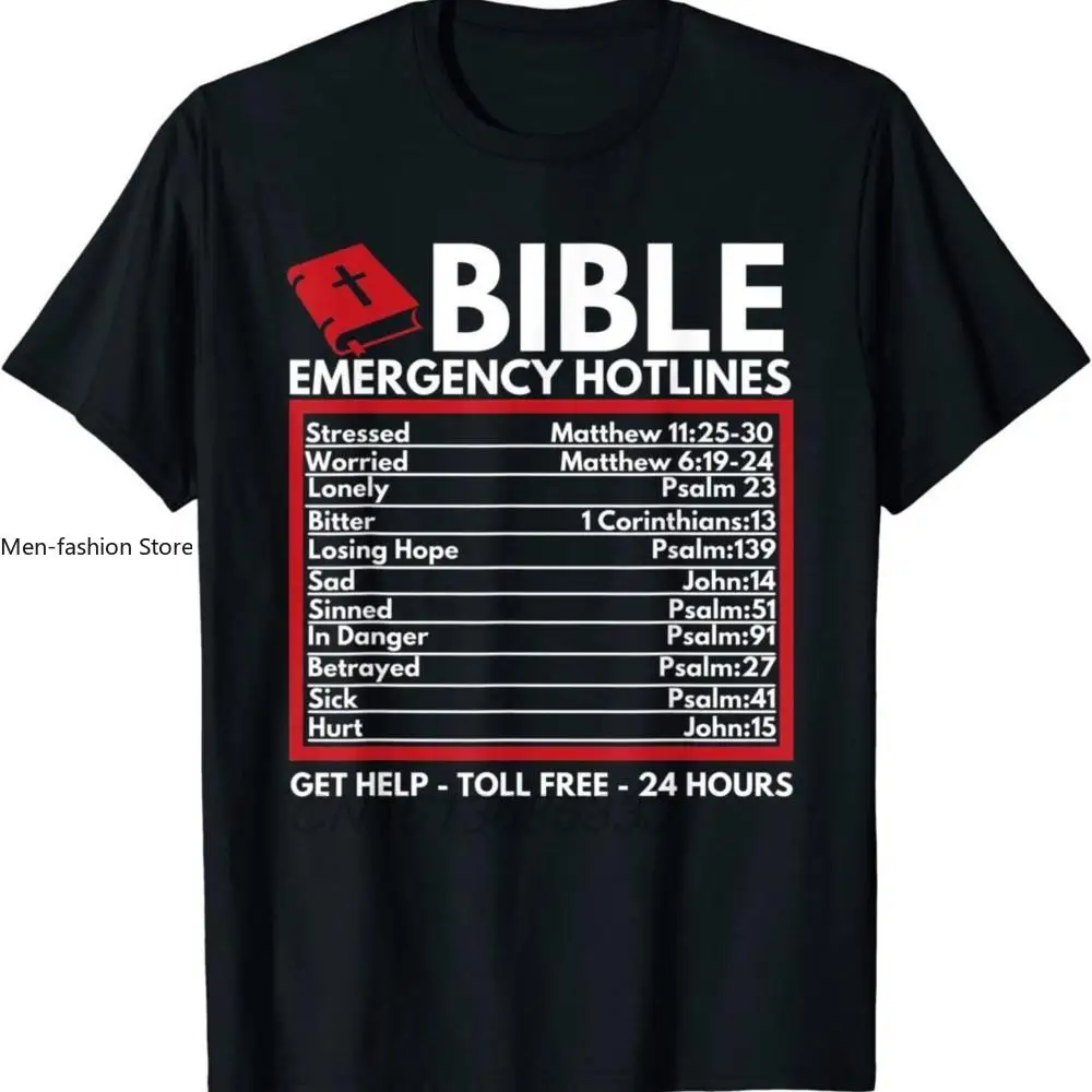 Bible Emergency Hotlines Men Funny Christian T-shirts Christ Jesus The Way The Truth The Life Unisex Fashion Cotton Tees Clothes