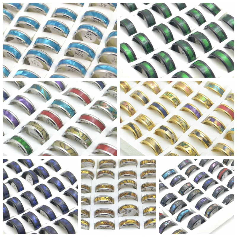

36x Shell Cowry Comfort Fit Stainless Steel Rings Fashion Jewelry Wholesale