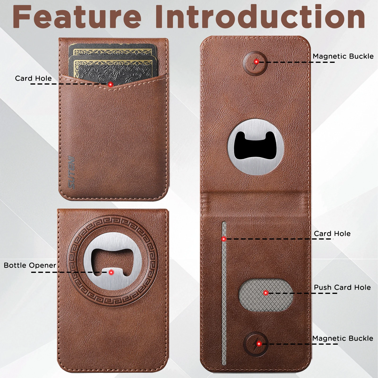 SUTENI Mobile Phone Stand Magnet Flip Pocket Card Holder Storage Luxury Faux Leather Bottle Opener Bag Wallet Festival Gift view 6