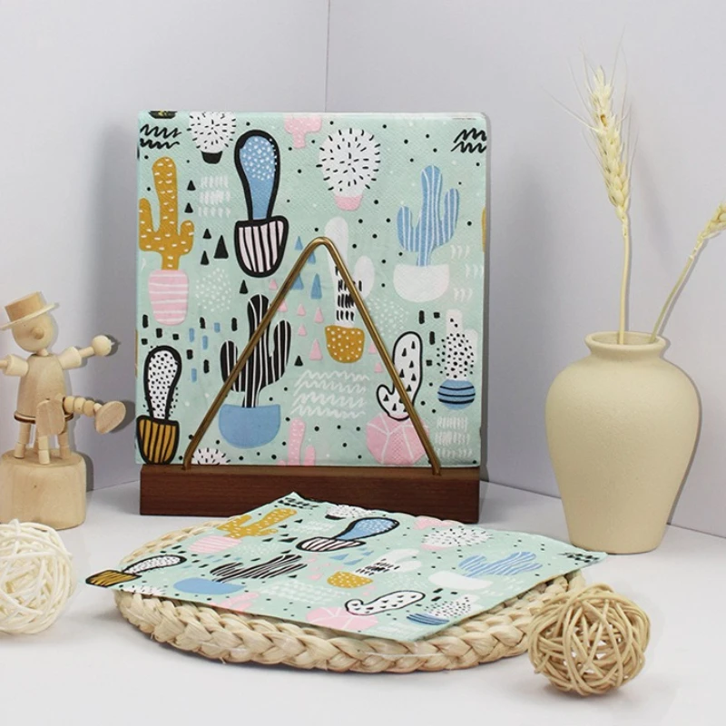 20Pcs 2Ply 33cm Cute Cactus Napkins Potted Plant Succulent Disposable Paper Napkins for Party Decor