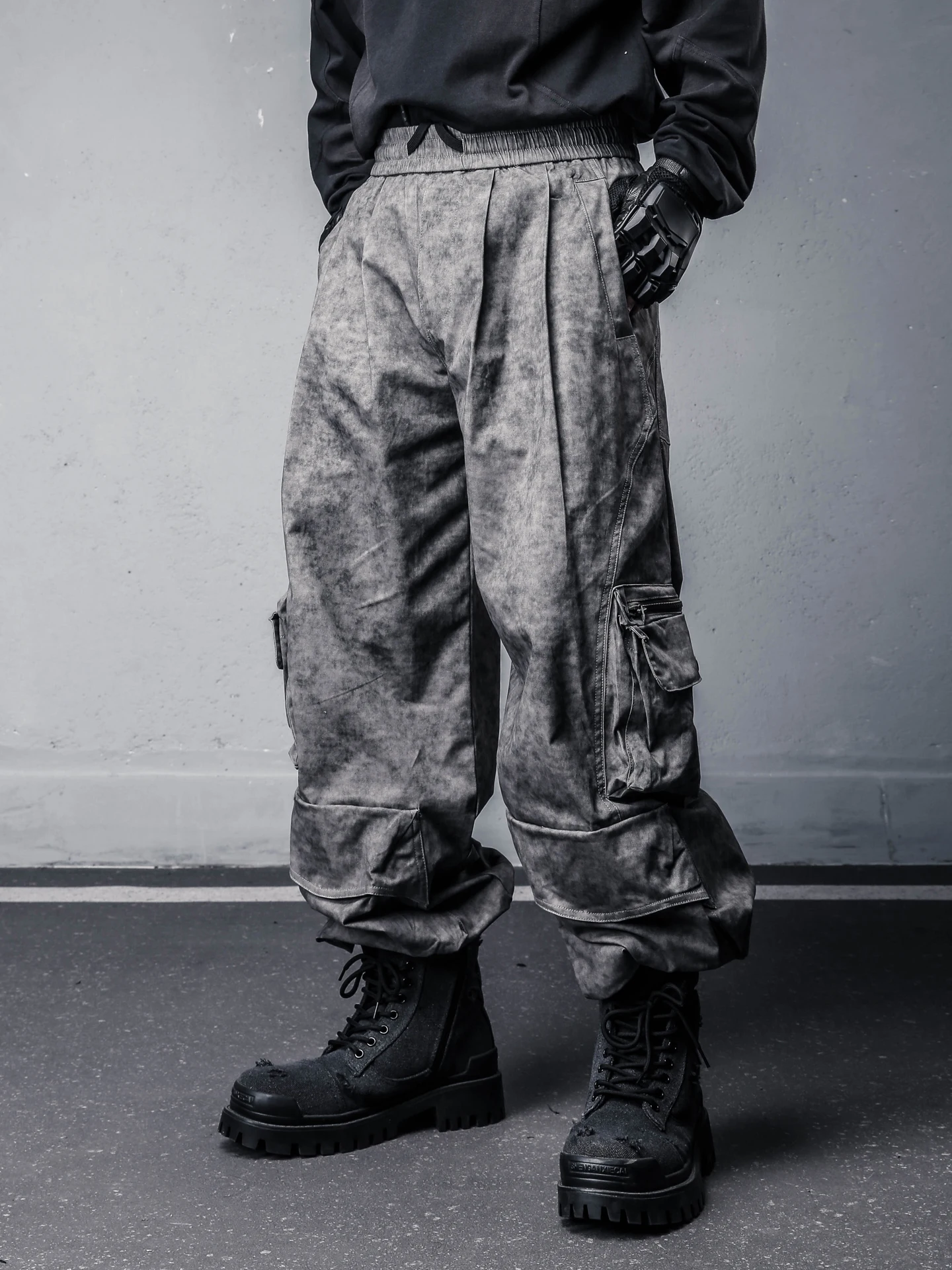 High Waist Wide Leg Pants Big Size Tie Dye Casual Washed Pocket Lot of Pockets Street Style Hip Hop Loose Fit Trousers