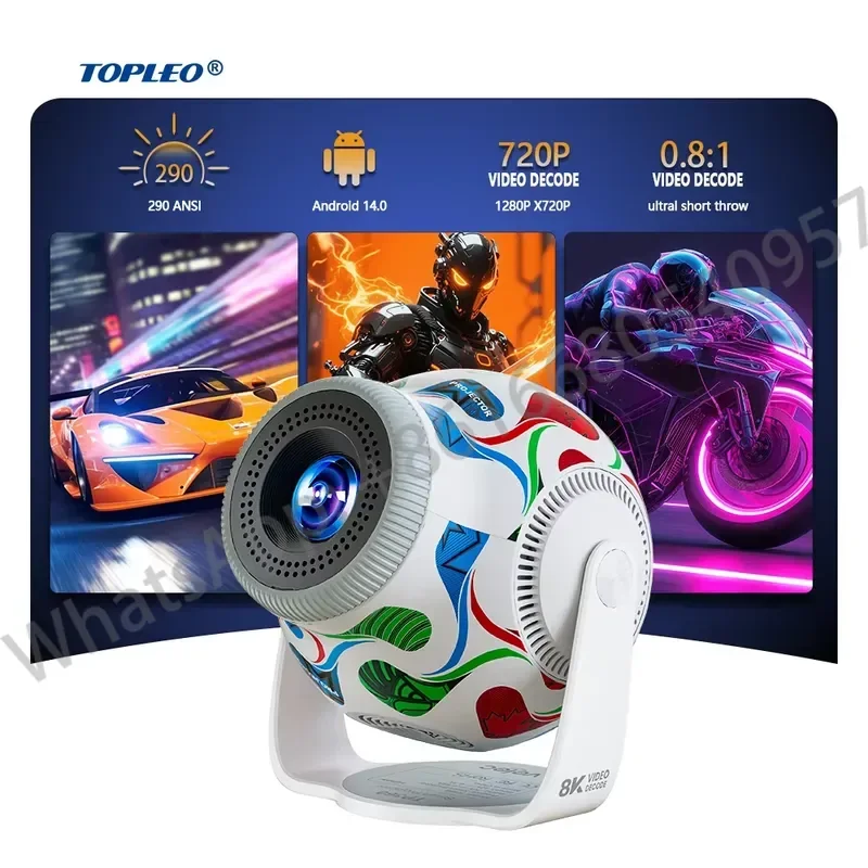 Topleo Allwinner H726 8K Video Decoding Smart Cinema Portable Android 14 Projector with Home Theater WiFi AirPlay