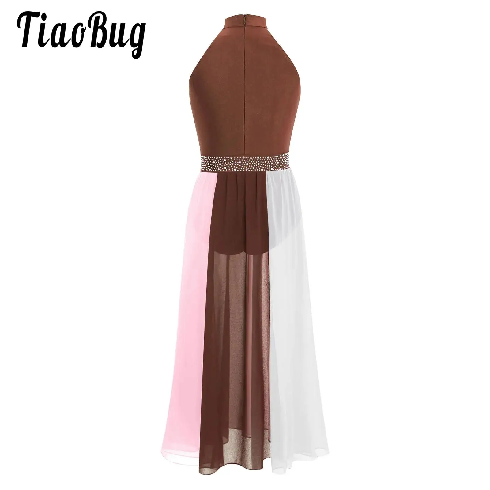 

Kids Girls Lyrical Figure Skating Contemporary Dance Dress Performance Costume Color Block Sleeveless Mesh Split Leotards Dress