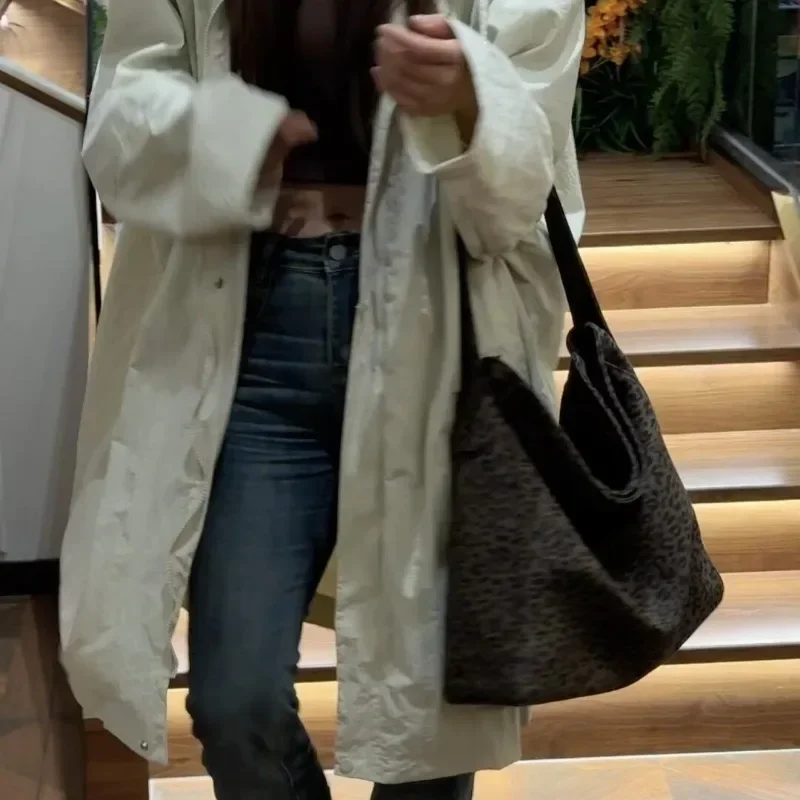 Oversized leopardo imprime sacos de ombro para mulheres lona deformável grande capacidade totes compras 2024 inverno novas bolsas luxo