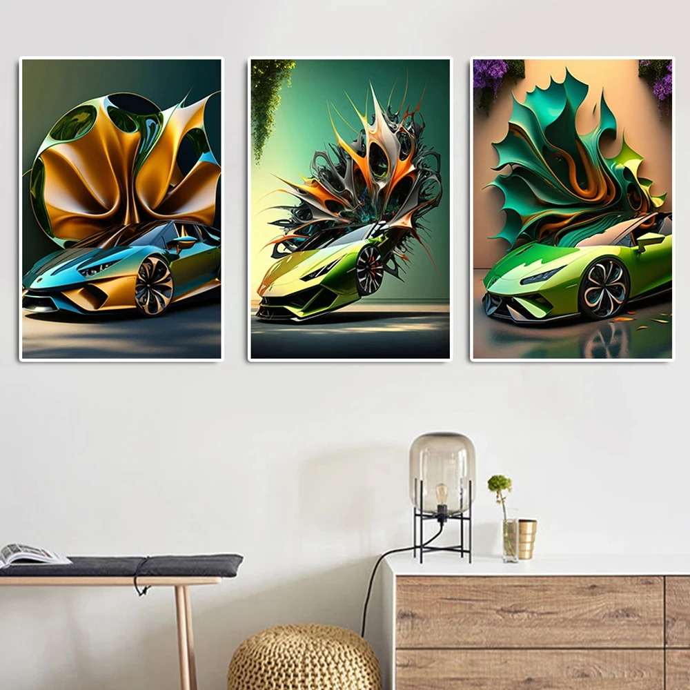 Wall Art Canvas Painting Abstract Supercar Poster Luxury Racing Graffiti  Sports Car Motivational Living Room Home Decoration